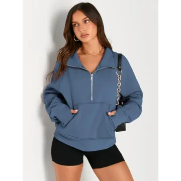 AUTOMET Womens Half Zip Pullover Sweatshirt - Cozy Chic