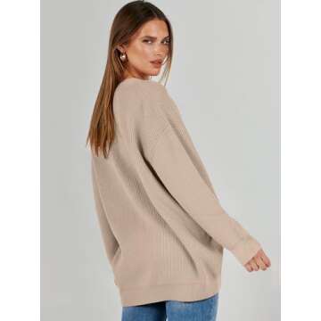 Caracilia Women's Oversized Cardigan Sweaters Long Sleeve Button Down Open Front Knit Sweater 2024 Fall Fashion Outfits Khaki Small
