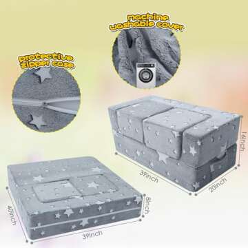 MeMoreCool Modular Kids Play Couch Sofa – Glow in The Dark Star Design, Fold-Out Toddler Couch for...