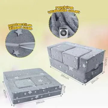 MeMoreCool Modular Kids Play Couch Sofa – Glow in The Dark Star Design, Fold-Out Toddler Couch for...