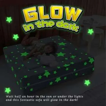 MeMoreCool Modular Kids Play Couch Sofa – Glow in The Dark Star Design, Fold-Out Toddler Couch for Playroom Furniture, Grey