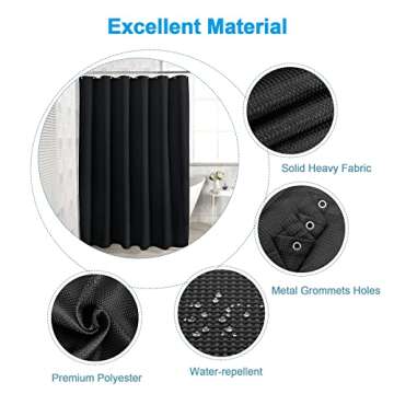 AmazerBath Black Shower Curtain, Waffle Shower Curtain, Fabric Shower Curtain with Waffle Weave, Bathroom Shower Curtains, Hotel Quality Heavy Duty, 72 x 72 Inches