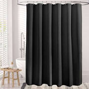 AmazerBath Black Shower Curtain, Waffle Shower Curtain, Fabric Shower Curtain with Waffle Weave, Bathroom Shower Curtains, Hotel Quality Heavy Duty, 72 x 72 Inches