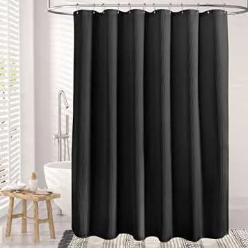 AmazerBath Heavy Duty Black Waffle Shower Curtain