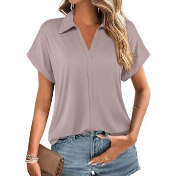 Vivilli Women Short Sleeve Tops and Blouses Business Casual Office Clothing Dressy V Neck Polo Shirt...