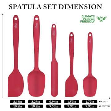 HOTEC Food Grade Silicone Rubber Spatula Set for Baking, Cooking, and Mixing High Heat Resistant Non Stick Dishwasher Safe BPA-Free Red Set of 5