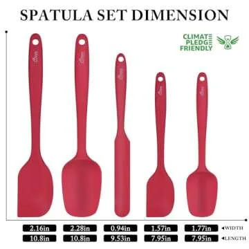 HOTEC Food Grade Silicone Rubber Spatula Set for Baking, Cooking, and Mixing High Heat Resistant Non Stick Dishwasher Safe BPA-Free Red Set of 5