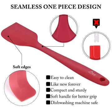 HOTEC Food Grade Silicone Rubber Spatula Set for Baking, Cooking, and Mixing High Heat Resistant Non Stick Dishwasher Safe BPA-Free Red Set of 5