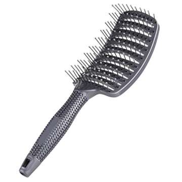 Curved Vent Brush, Barber Blow Drying Brush with Nylon Detangling Pins, Anti-Static - Grey