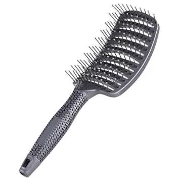 Curved Vent Brush, Barber Blow Drying Brush with Nylon Detangling Pins, Anti-Static - Grey