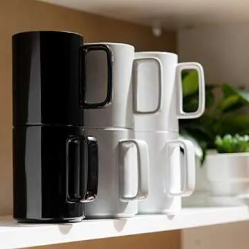 E-liu Porcelain Tea Mugs Coffee Mug Set, Large 15 Ounces Cups for Coffee, Tea, Cocoa, and Mulled Drinks, Set of 6, BlacK White Grey