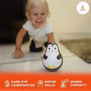 Shumee Wooden Penguin Wobbler/Wobble Toy - Baby Tummy Time Toy Montessori Tumbler Toys - (1-3 Years)| Roly Poly Toys | Wobbler Toys, Baby Development Toy for Infants Toddlers, Infant Boy Girl Gifts