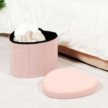 B FSOBEIIALEO Storage Ottoman Cube, Heart Shaped Ottomans with Storage Foot Stool Footrest for Lving...