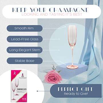 Sisterly Drinkware Pink Champagne Flutes, Champagne Glasses, 8 Ounces, Set of 2