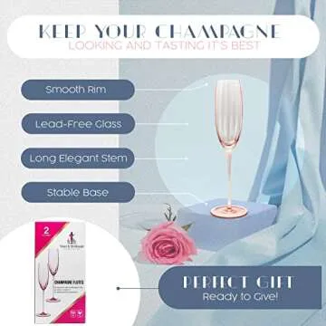 Sisterly Drinkware Pink Champagne Flutes, Champagne Glasses, 8 Ounces, Set of 2