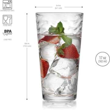 Glaver's Drinking Glasses Set of 10 Highball Glass Cups, Premium Glass Quality Coolers 17 Oz. Glassware. Ideal for Water, Juice, Cocktails, and Iced Tea. Dishwasher Safe.…