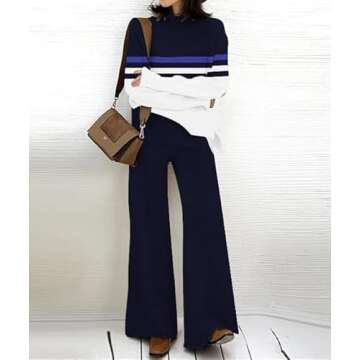 ETCYY NEW Womens Elegant Lounge Sets Knitted Sweatsuit Sets 2 Piece Outfits with Sweater Tops and Wide Leg Sweatpants