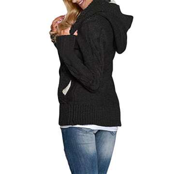 Sidefeel Women's Cardigan Hooded Fleece Lined Jackets Winter Cable Knit Sweater Coat XX-Large Black