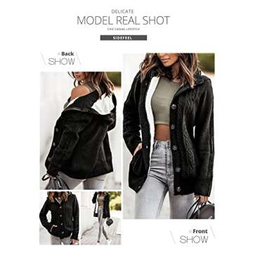 Sidefeel Women's Cardigan Hooded Fleece Lined Jackets Winter Cable Knit Sweater Coat XX-Large Black