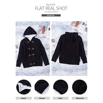Sidefeel Women's Cardigan Hooded Fleece Lined Jackets Winter Cable Knit Sweater Coat XX-Large Black