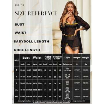 RSLOVE 3 Piece Sexy Babydoll & Lace Kimono Robe