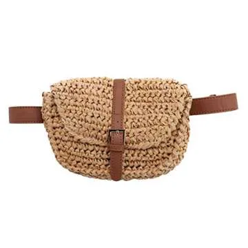 Surell Straw Handbag - Small & Lightweight Summer Beach Bag for Women - Hands Free Waist Bag - Handw...