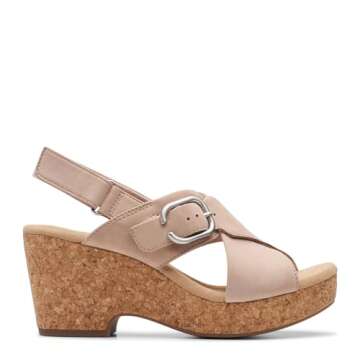 Clarks Women's Giselle Dove Wedge Sandal, Sand Nubuck, 7.5