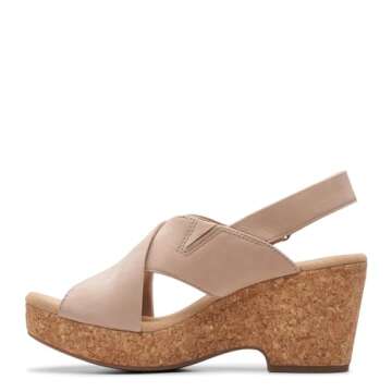 Clarks Women's Giselle Dove Wedge Sandal, Sand Nubuck, 7.5