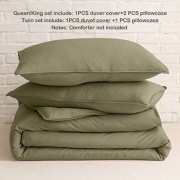 PANDATEX Olive Green Linen-Textured Rayon, Cotton, Linen Blend Duvet Cover Set, Pre-Washed Soft Breathable King Size Duvet Cover for Hot Sleepers, Natural Organic Duvet Cover with 2 Pillowcases