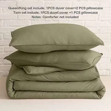 PANDATEX Olive Green Linen-Textured Rayon, Cotton, Linen Blend Duvet Cover Set, Pre-Washed Soft Breathable King Size Duvet Cover for Hot Sleepers, Natural Organic Duvet Cover with 2 Pillowcases