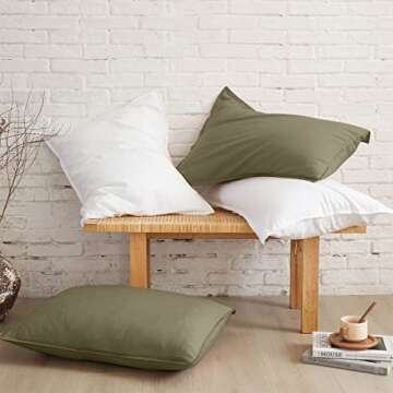 PANDATEX Olive Green Linen-Textured Rayon, Cotton, Linen Blend Duvet Cover Set, Pre-Washed Soft Breathable King Size Duvet Cover for Hot Sleepers, Natural Organic Duvet Cover with 2 Pillowcases