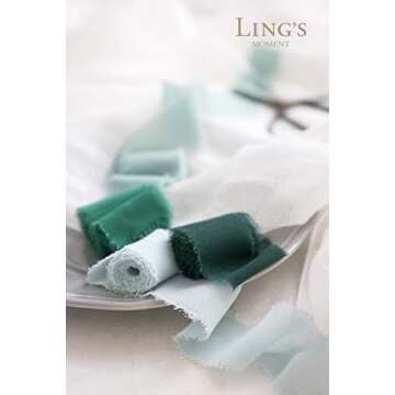 Ling's Moment Handmade Fringe Chiffon Silk-Like Ribbon Smooth Ribbon Ombre Colors Chart, Verona Green
