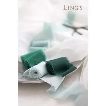 Ling's Moment Handmade Fringe Chiffon Silk-Like Ribbon Smooth Ribbon Ombre Colors Chart, Verona Green