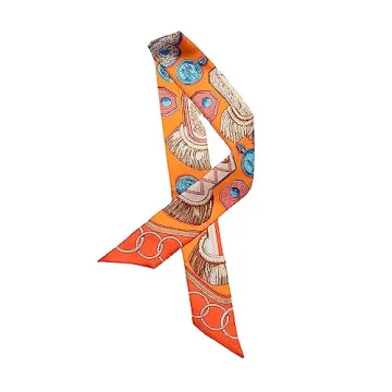 JERLA 100% Mulberry silk Scarf Bag scarf Head Hair Ribbon Handbag Handle wrap Tie Bundle Scarf Neckerchief Scarf for women (Orange saddle)
