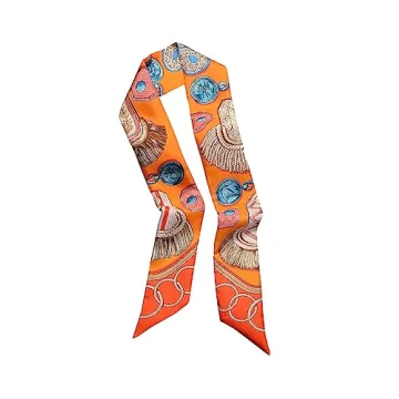 JERLA 100% Mulberry silk Scarf Bag scarf Head Hair Ribbon Handbag Handle wrap Tie Bundle Scarf Neckerchief Scarf for women (Orange saddle)