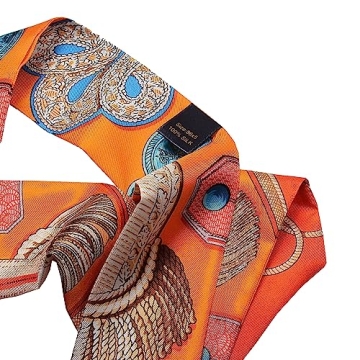JERLA 100% Mulberry silk Scarf Bag scarf Head Hair Ribbon Handbag Handle wrap Tie Bundle Scarf Neckerchief Scarf for women (Orange saddle)