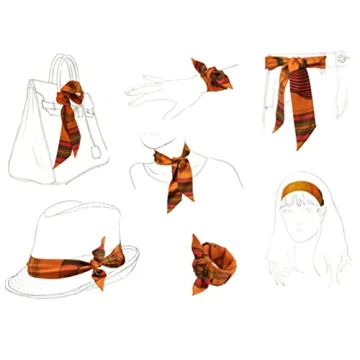 JERLA 100% Mulberry silk Scarf Bag scarf Head Hair Ribbon Handbag Handle wrap Tie Bundle Scarf Neckerchief Scarf for women (Orange saddle)
