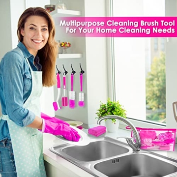 20Pcs Pink Kitchen Cleaning Brushes Set for Ladies