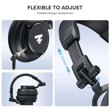 MAONO 50MM Drivers Studio Headphones AU-MH601 Over Ear Stereo Monitor Closed Back Headphones for Music, DJ, Podcast (Black)