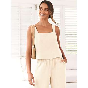 ANRABESS Women's Stylish 2 Piece Summer Linen Outfit