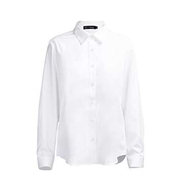Women's Classic-Fit White Long Sleeve Button-Down Shirt Formal Work Wear