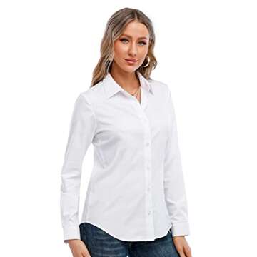 Women's Classic-Fit White Long Sleeve Button-Down Shirt Formal Work Wear