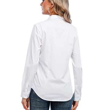 Women's Classic-Fit White Long Sleeve Button-Down Shirt Formal Work Wear