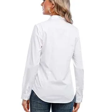 Women's Classic-Fit White Long Sleeve Button-Down Shirt Formal Work Wear