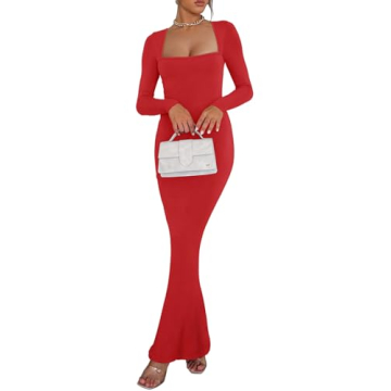 Stylish REORIA Long Sleeve Square Neck Dress for Women