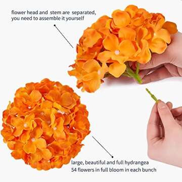 Orange Hydrangea Silk Fake Flowers Heads with Stems, Artificial Flowers for Decoration Wedding Home Party Shop Baby Shower,Room Decor for Bedroom Aesthetic, Pack of 10