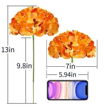 Orange Hydrangea Silk Fake Flowers Heads with Stems, Artificial Flowers for Decoration Wedding Home Party Shop Baby Shower,Room Decor for Bedroom Aesthetic, Pack of 10
