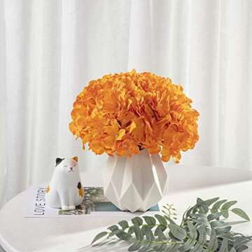 Orange Hydrangea Silk Fake Flowers Heads with Stems, Artificial Flowers for Decoration Wedding Home Party Shop Baby Shower,Room Decor for Bedroom Aesthetic, Pack of 10
