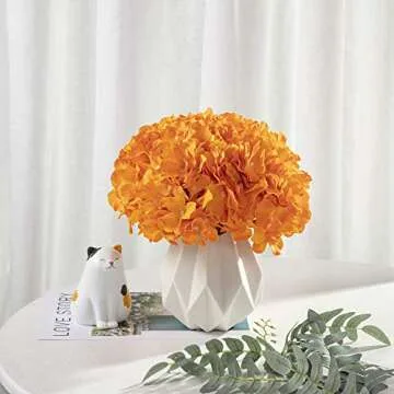 Orange Hydrangea Silk Fake Flowers Heads with Stems, Artificial Flowers for Decoration Wedding Home Party Shop Baby Shower,Room Decor for Bedroom Aesthetic, Pack of 10