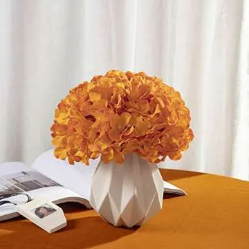 Orange Hydrangea Silk Fake Flowers Heads with Stems, Artificial Flowers for Decoration Wedding Home Party Shop Baby Shower,Room Decor for Bedroom Aesthetic, Pack of 10